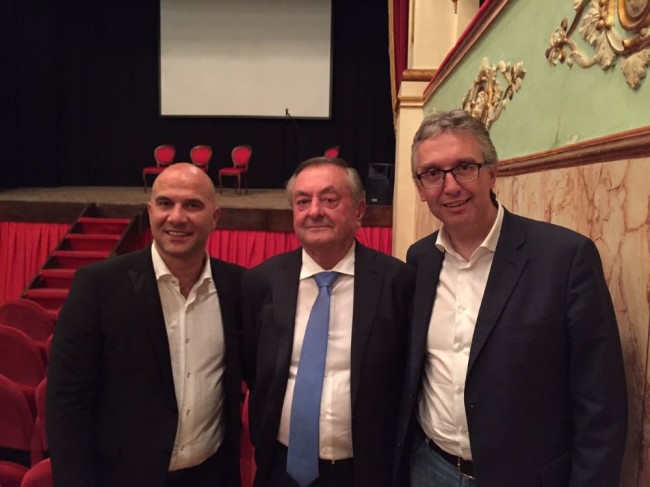 Natalino Bartolomei con il sindaco di Offida Lucciarini ed il Presidente della Regione Marche Ceriscioli