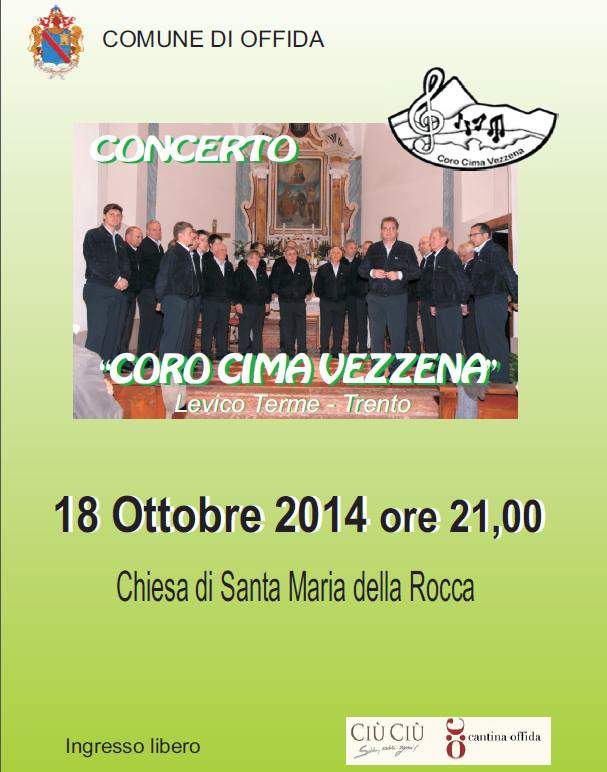 Il “Coro Cima Vezzena” in concerto alla Chiesa di Santa Maria della Rocca