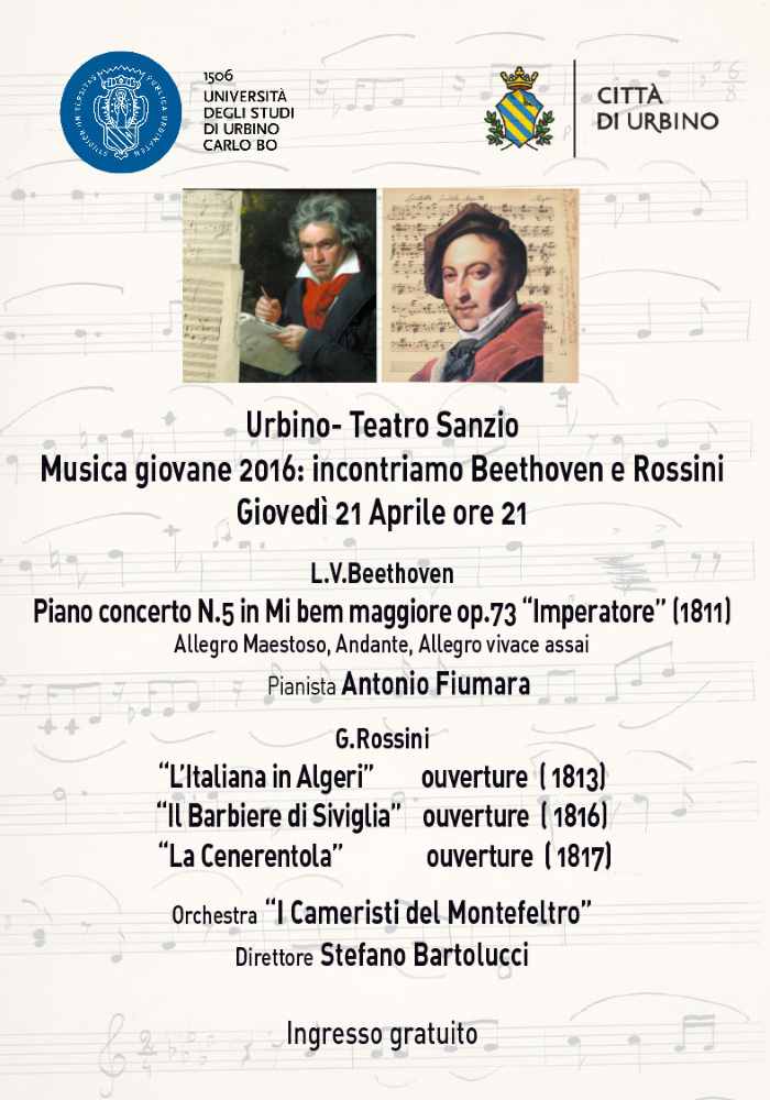 Concerto “Musica giovane 2016, incontriamo Beethoven e Rossini” al Teatro Sanzio