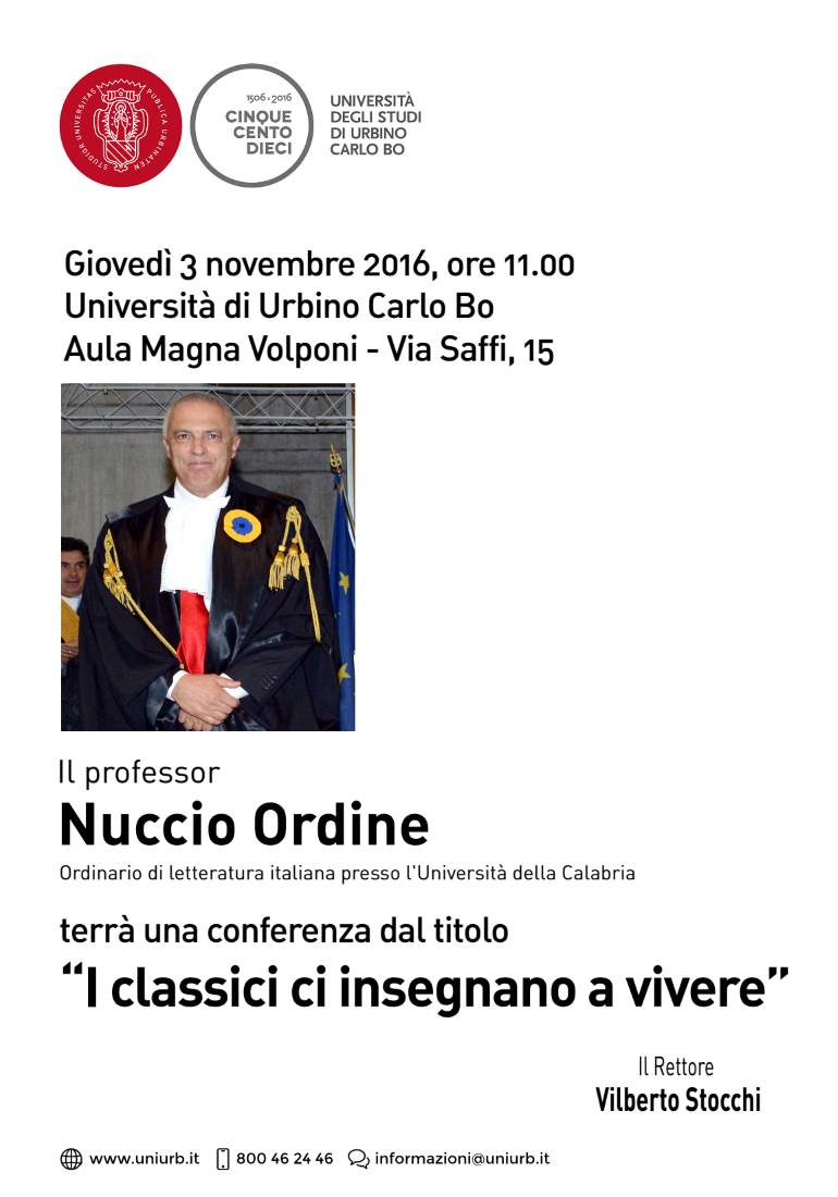 Il 3 novembre Nuccio Ordine a Urbino