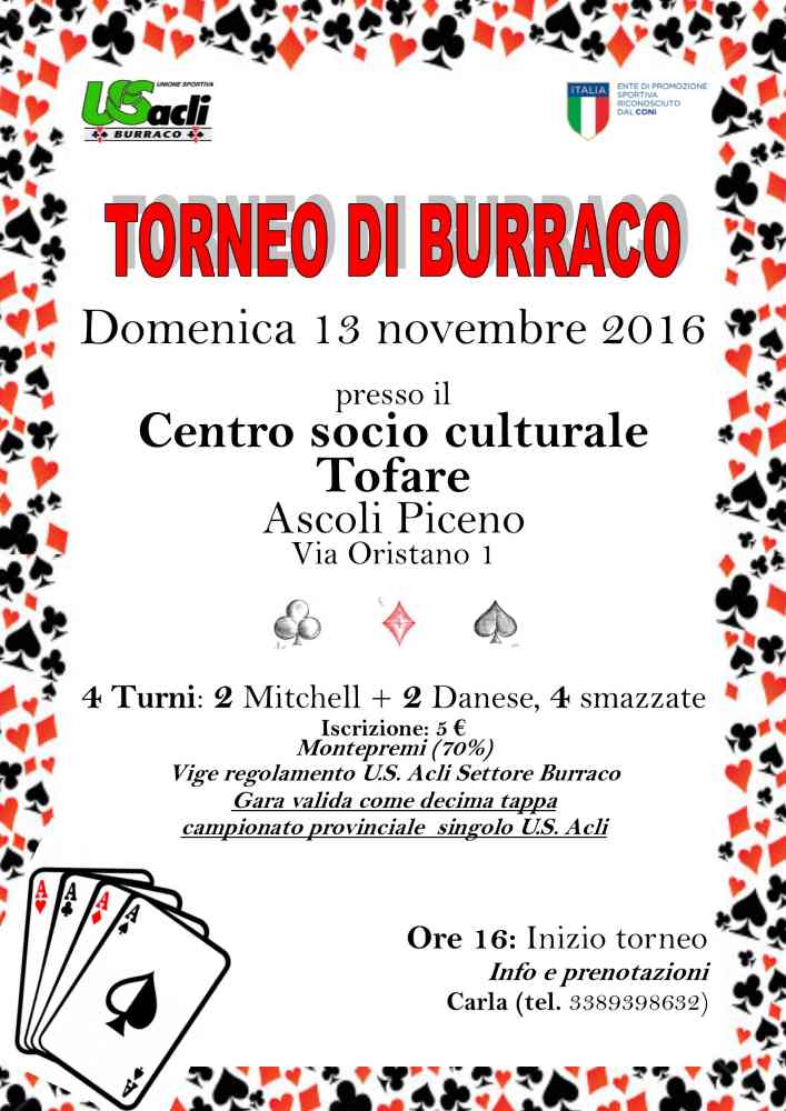 Triplo appuntamento col burraco al Centro socio culturale Tofare di Ascoli Piceno