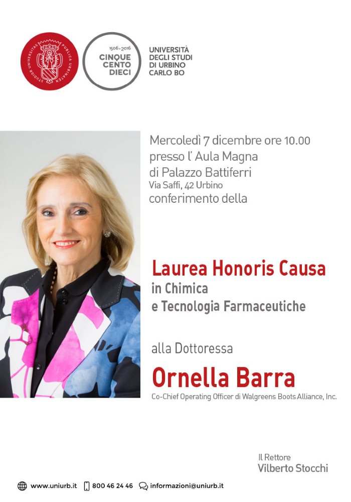 UniUrb, Laurea Honoris Causa a Ornella Barra