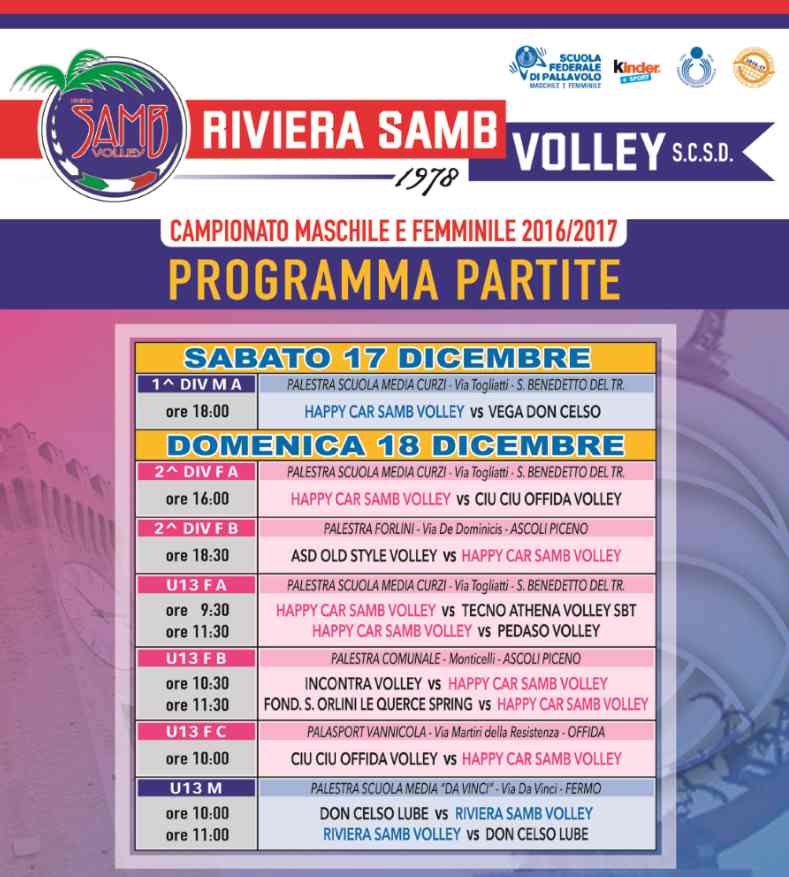 Riviera Samb Volley: le partite di fine settimana