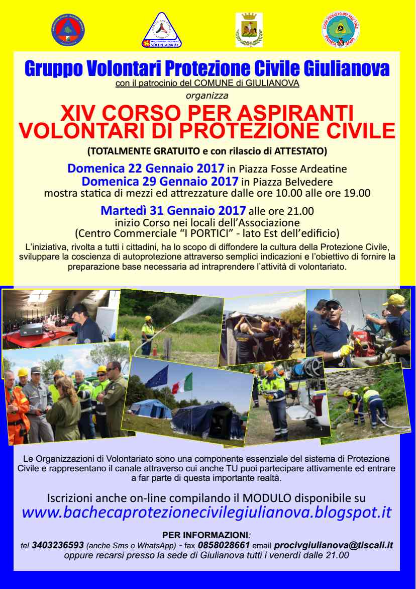 Al via il 14mo corso per aspiranti volontari della protezione civile a Giulianova