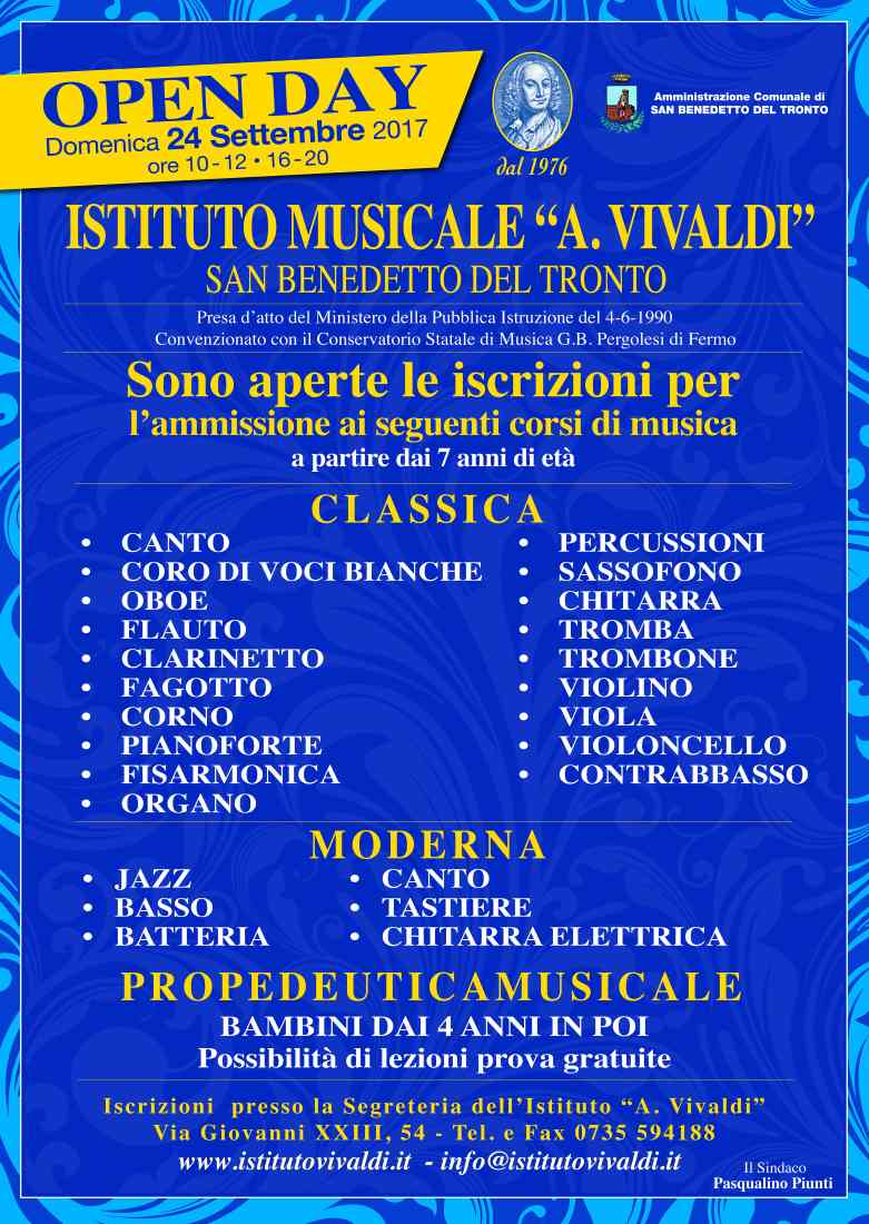 Istituto Musicale Vivaldi, Open Day il 24 settembre