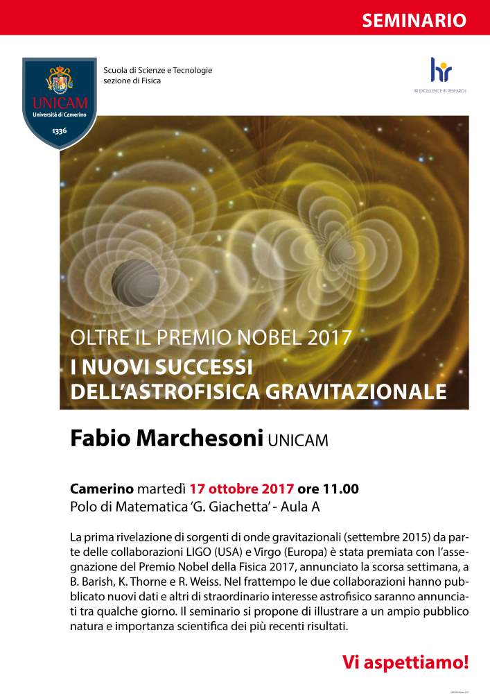 UniCam, nuovi successi dell’astrofisica gravitazionale: incontro e seminario con il prof. Fabio Marchesoni