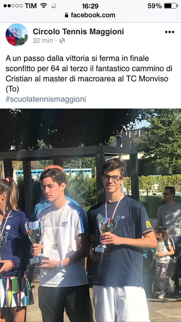 Tennis: brilla a Torino Cristian Valentini, giovane promessa del Maggioni