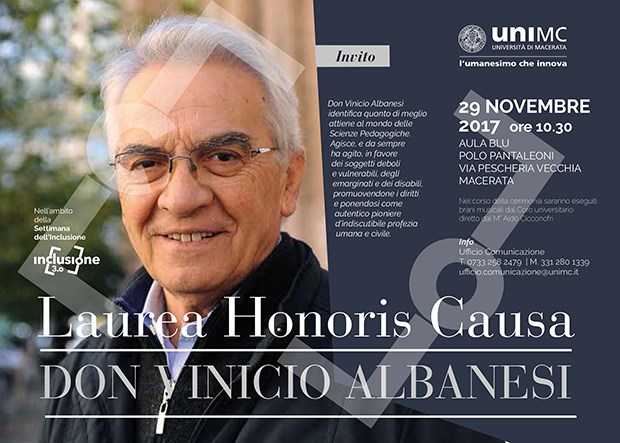 UniMc, conferimento laurea honoris causa a Don Vinicio Albanesi
