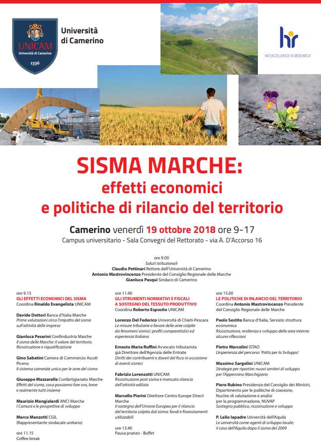 UniCam, convegno Sisma Marche: effetti economici e politiche di rilancio del territorio
