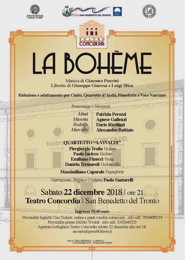“La Bohème” di Giacomo Puccini  nel cartellone Natalizio 2018