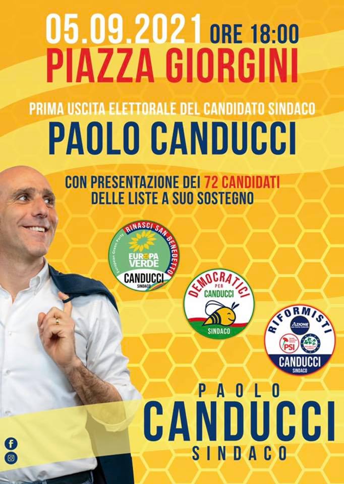 Paolo Canducci in prima uscita elettorale presenta i 72 candidati delle tre liste a suo sostegno
