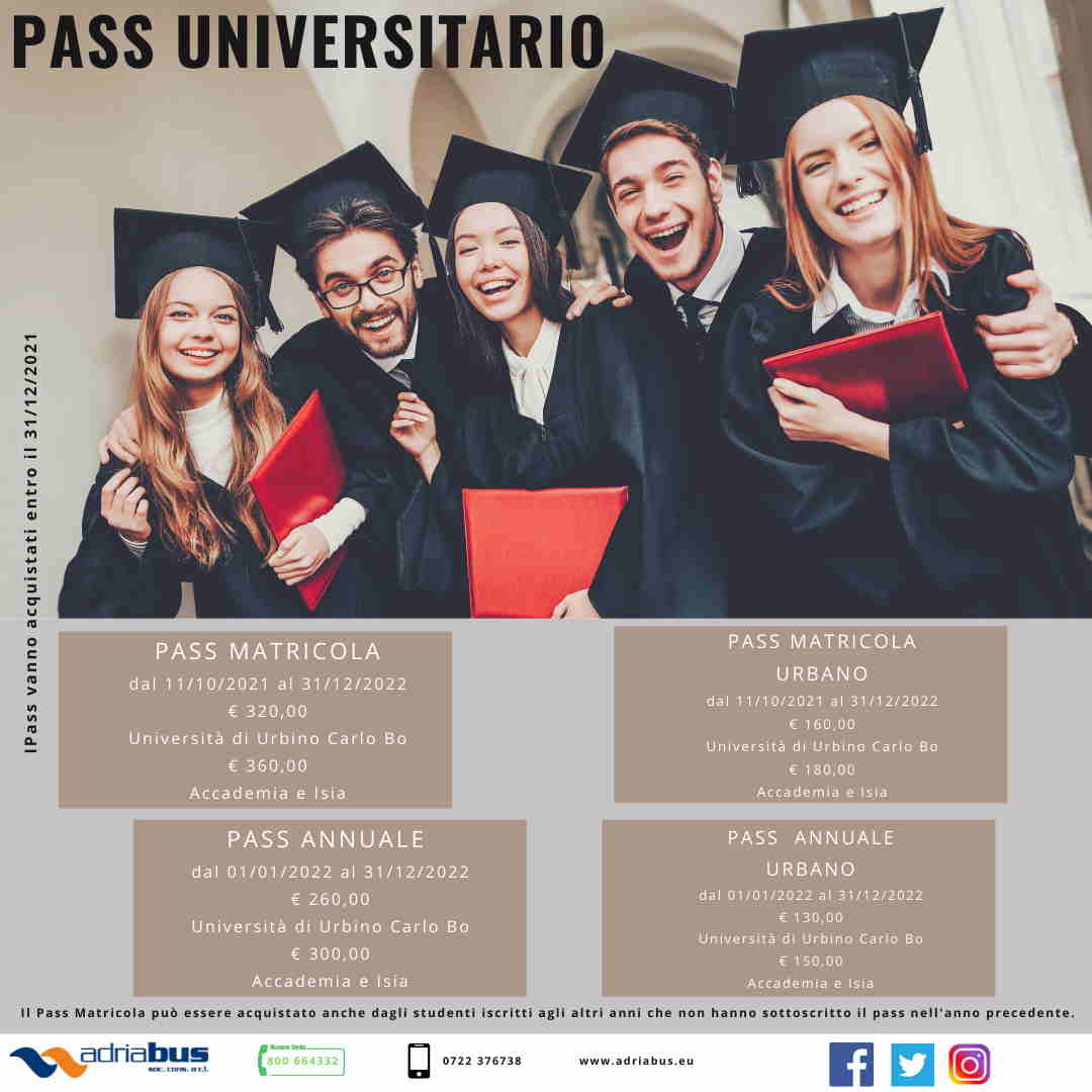 UniUrb, con il “Pass Universitario” sconto abbonamenti sugli Adriabus