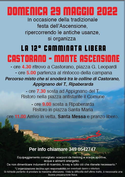 Castorano – Ascensione: il 29 maggio si terrà la dodicesima della camminata