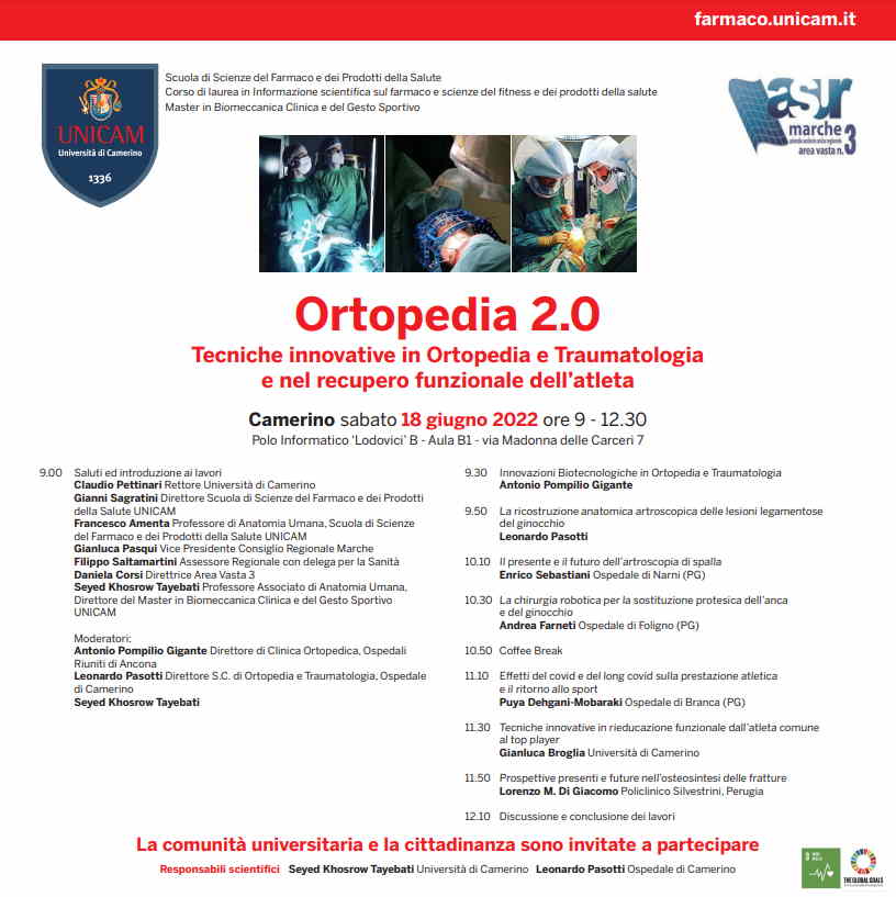 UniCam e Asur, “Ortopedia 2.0: tecniche innovative in Ortopedia e Traumatologia e nel recupero funzionale dell’atleta”