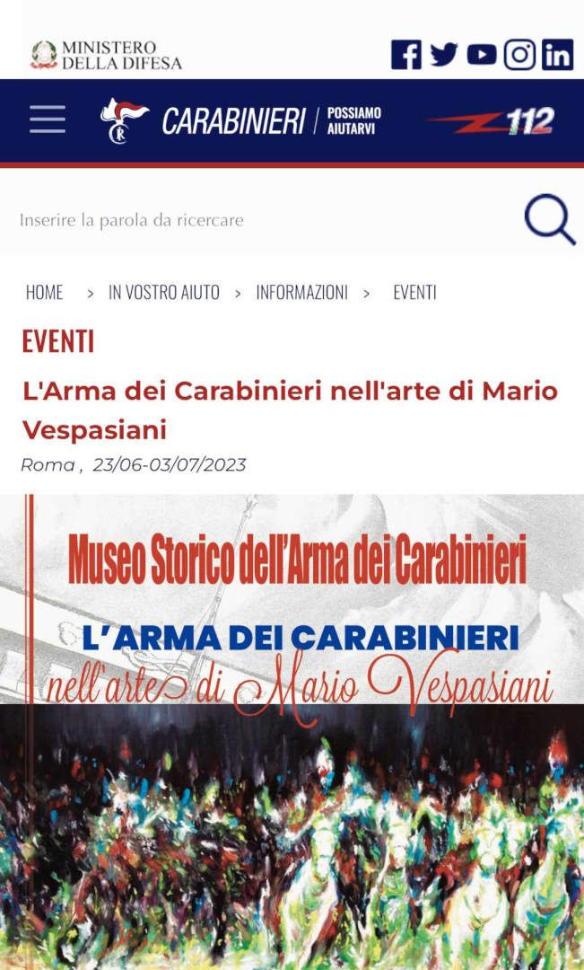 Mario Vespasiani al Museo Storico dell’Arma dei Carabinieri. Evento memorabile