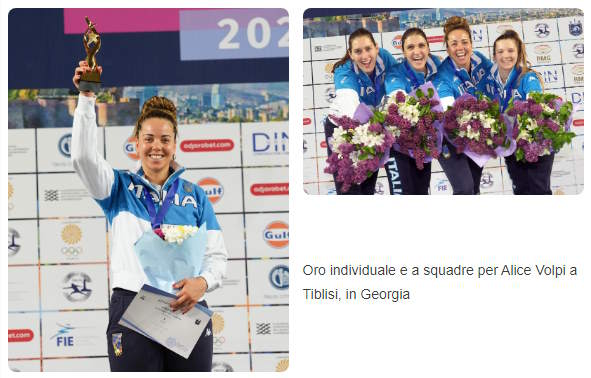 Fioretto Femminile, oro individuale e a squadre per Alice Volpi a Tiblisi, in Georgia